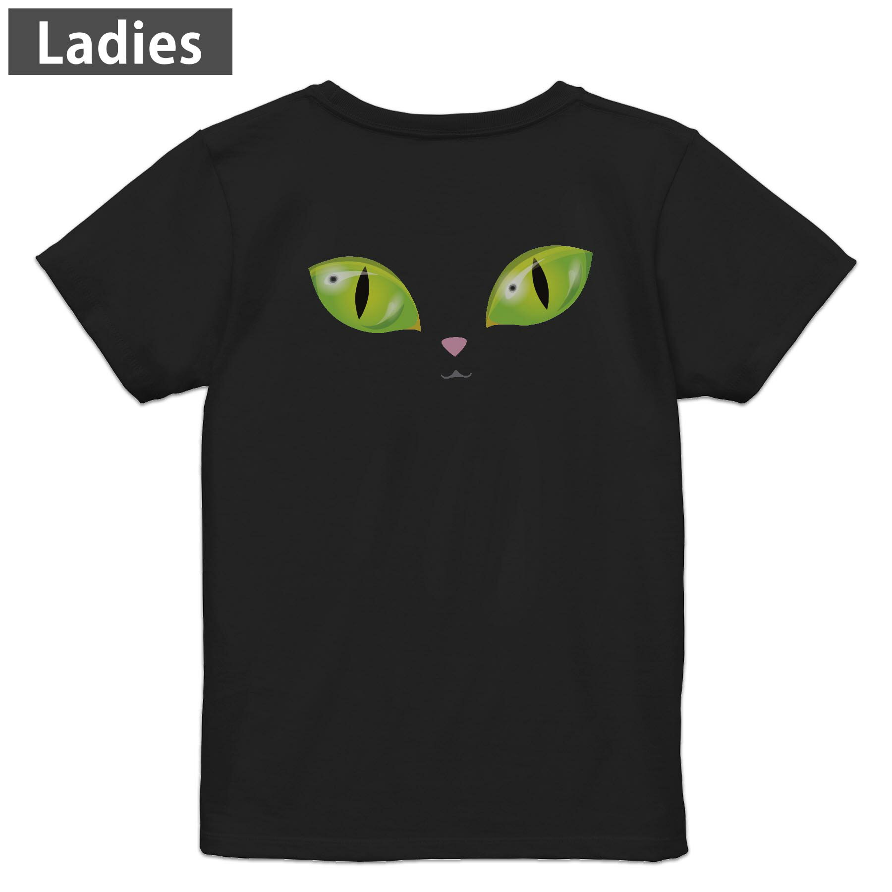 乐天商城 - Tシャツ レディース バックプリント 半袖 ブラック 黒 デザイン M L tシャツ ティーシャツ T shirt 032637 猫の目
