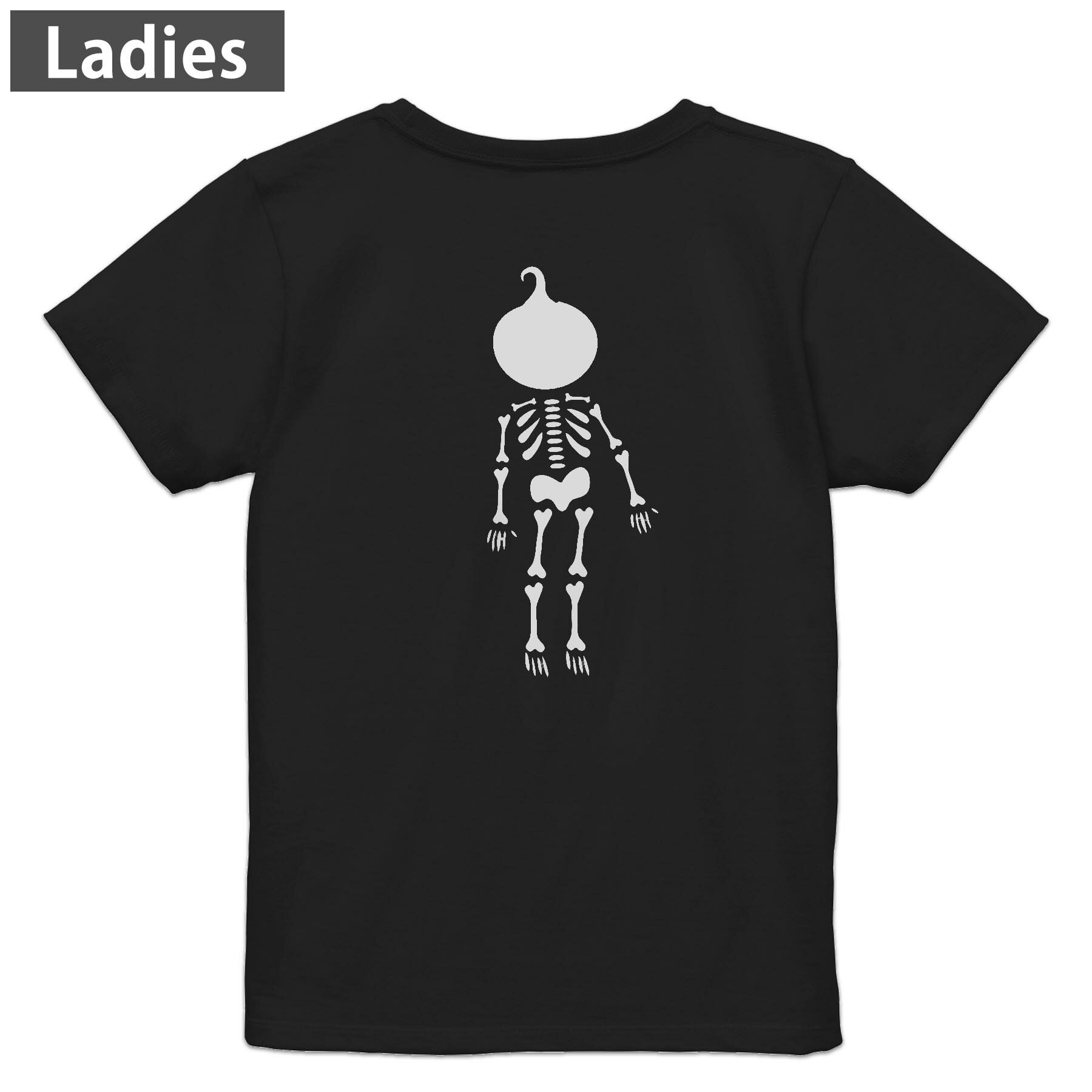 Print - Tシャツ レディース バックプリント 半袖 ブラック 黒 デザイン M L tシャツ ティーシャツ T shirt 032657 かぼちゃ パンプキン