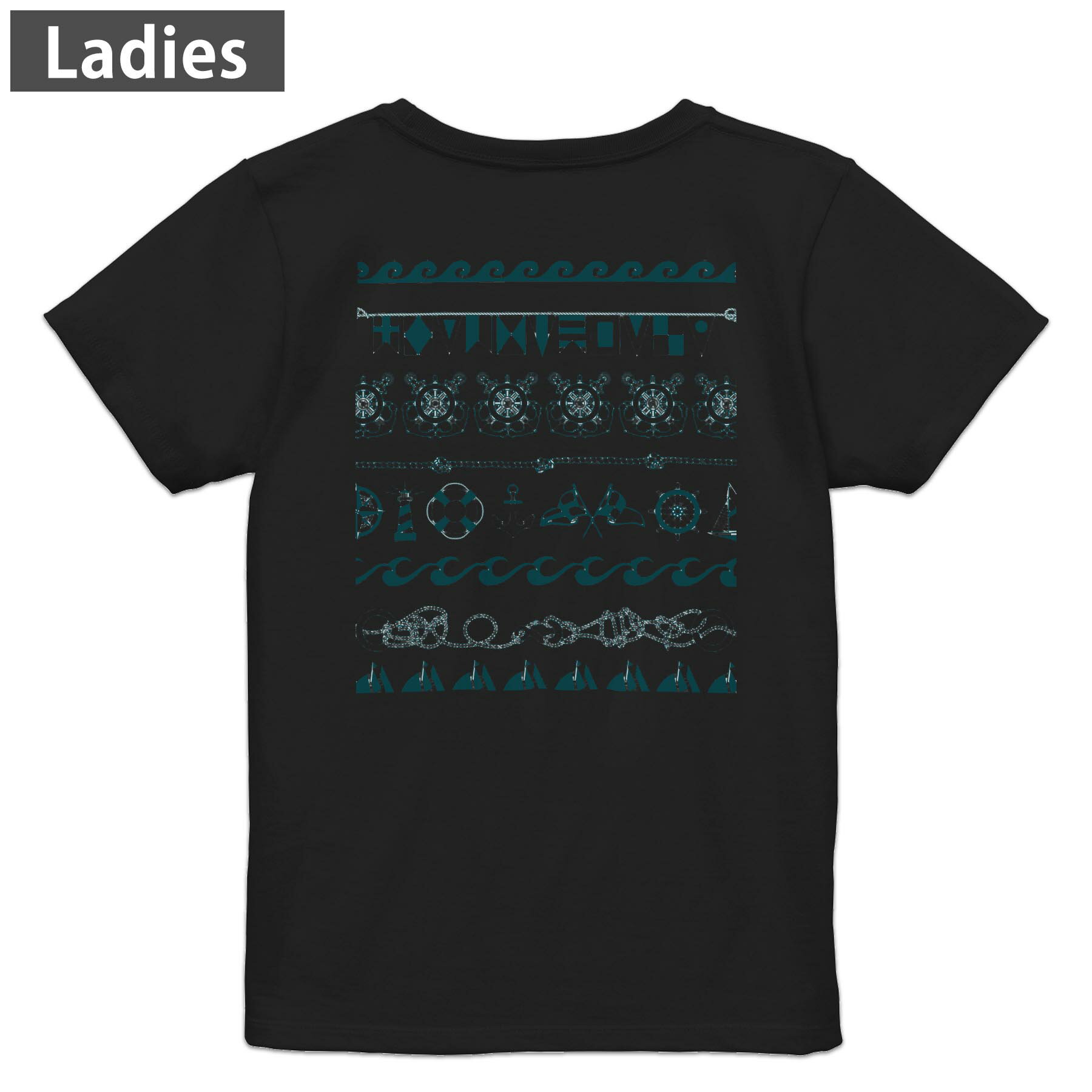 Other - Tシャツ レディース バックプリント 半袖 ブラック 黒 デザイン M L tシャツ ティーシャツ T shirt 004490 マリン　模様　緑