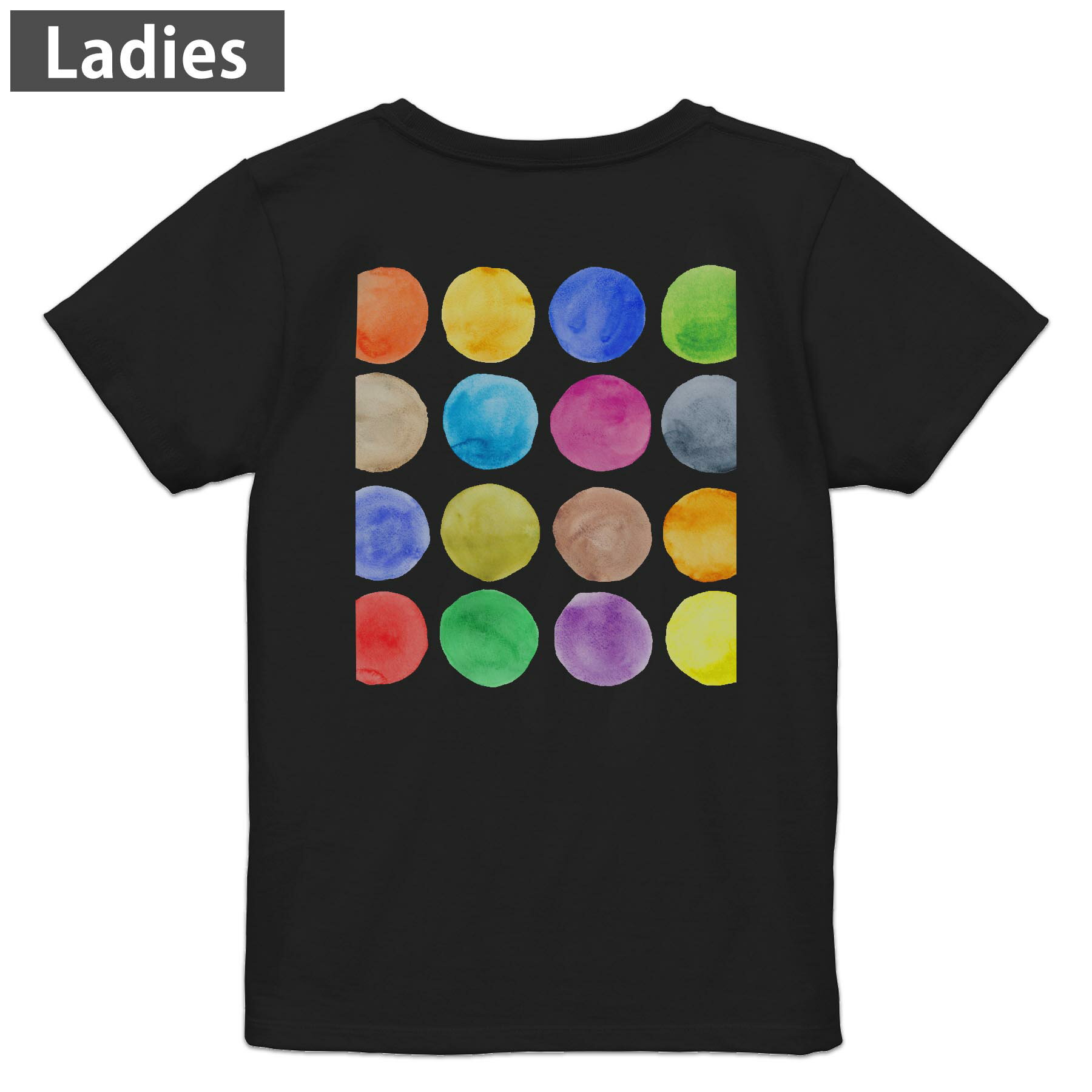 Print - Tシャツ レディース バックプリント 半袖 ブラック 黒 デザイン M L tシャツ ティーシャツ T shirt 005940 カラフル　水彩
