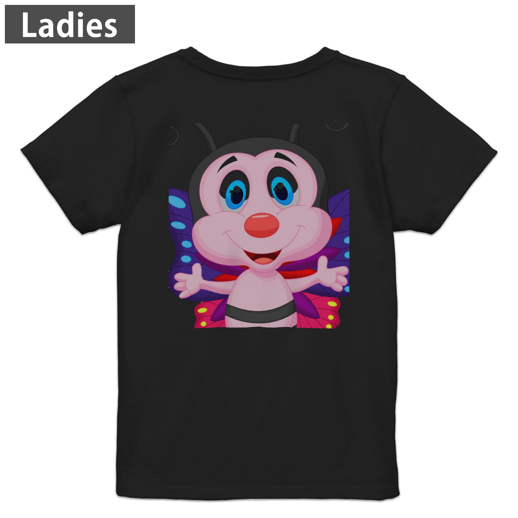 Other - Tシャツ レディース バックプリント 半袖 ブラック 黒 デザイン M L tシャツ ティーシャツ T shirt 006303 蝶　キャラクター