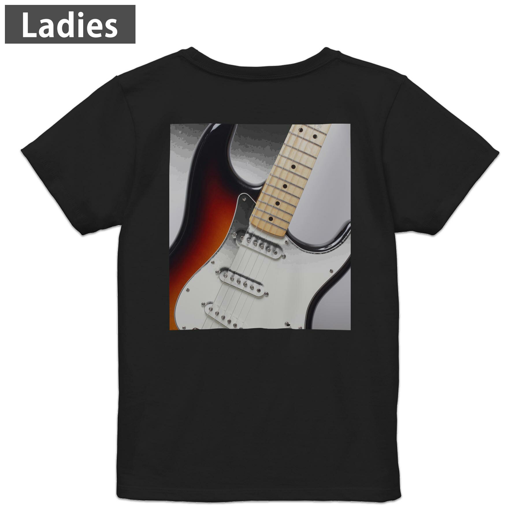Rakuten - Tシャツ レディース バックプリント 半袖 ブラック 黒 デザイン M L tシャツ ティーシャツ T shirt 006470 写真　ギター