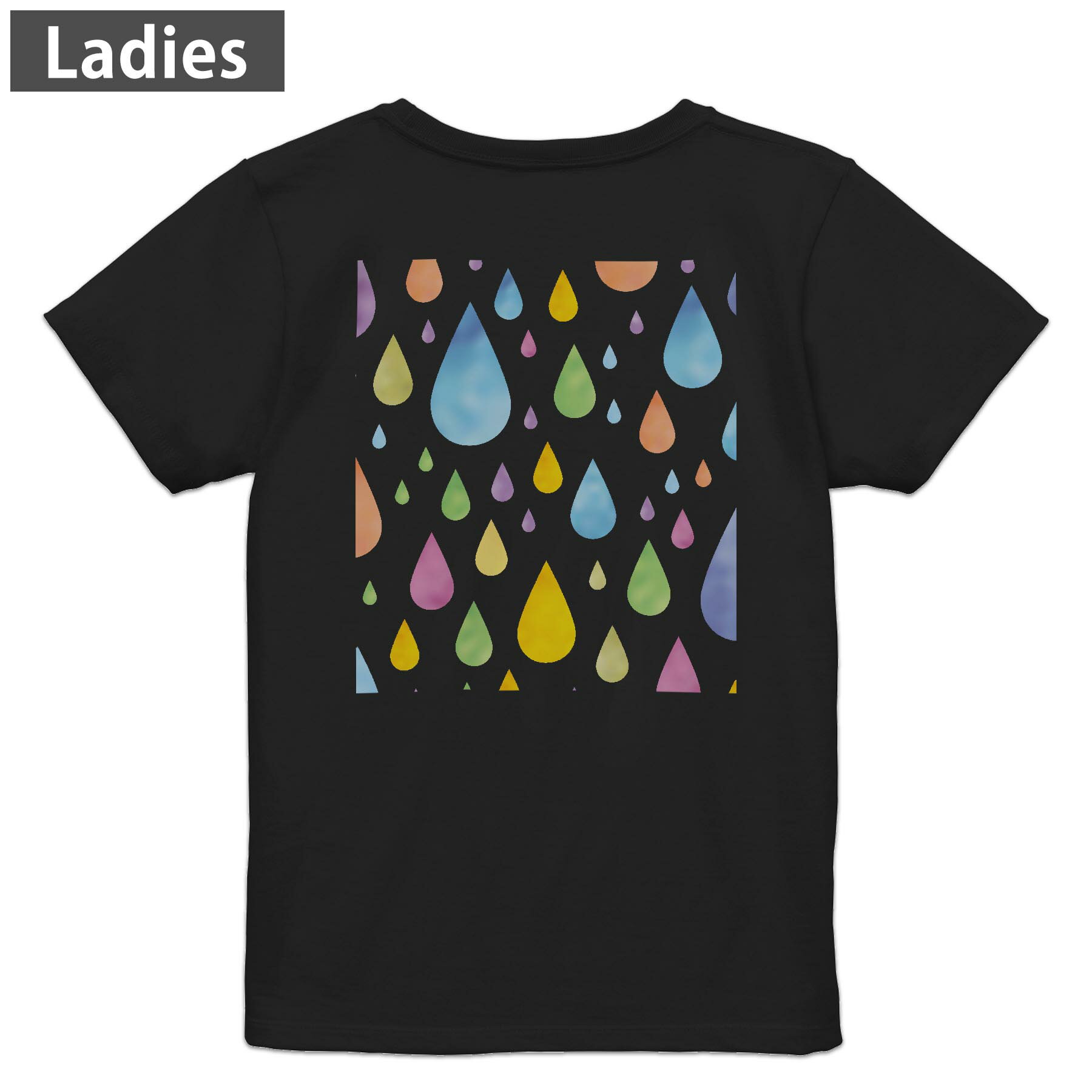 Tシャツ レディース バックプリント 半袖 ブラック 黒 デザイン M L tシャツ ティーシャツ T shirt 006840 雨　雫