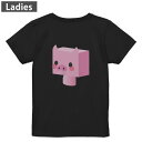 Tシャツ レディース バックプリント 半袖 ブラック 黒 デザイン M L tシャツ ティーシャツ T shirt 007144 豚 キャラクター