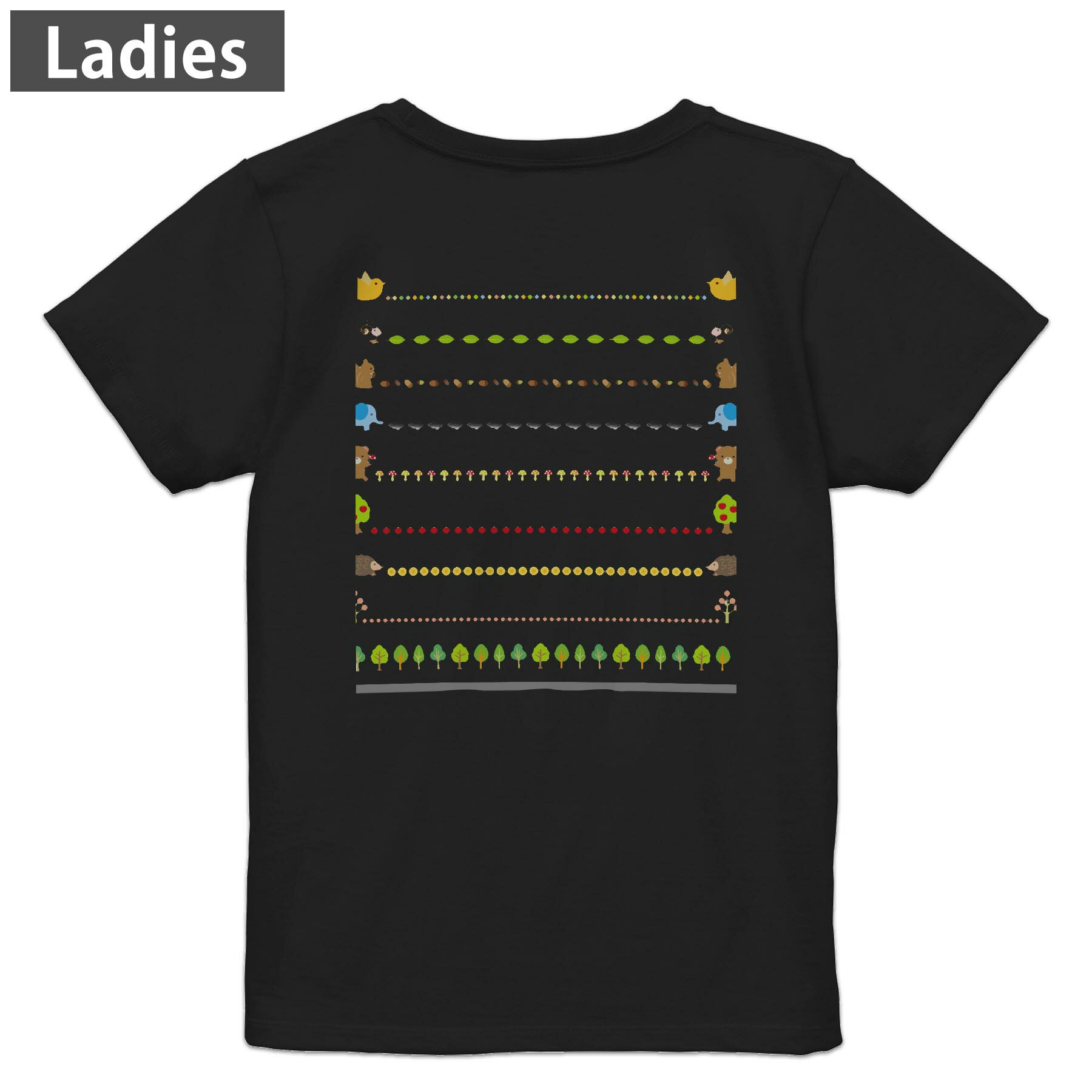 Tシャツ レディース バックプリント 半袖 ブラック 黒 デザイン M L tシャツ ティーシャツ T shirt 007904 動物 ライン イラスト 緑