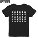 Tシャツ レディース バックプリント 半袖 ブラック 黒 デザイン M L tシャツ ティーシャツ T shirt 008089 白黒 動物 犬 猫 兎 アイコン