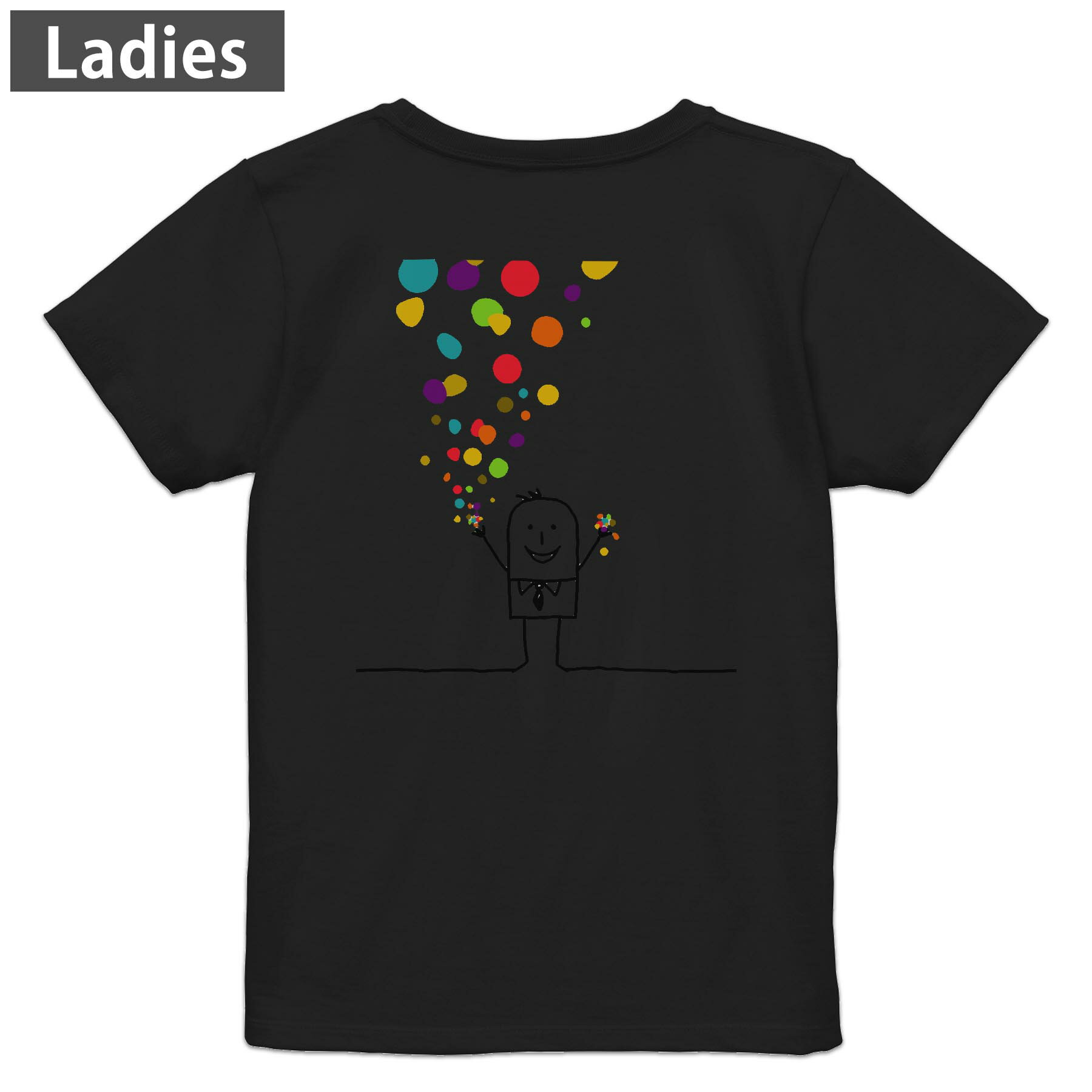 主角 - Tシャツ レディース バックプリント 半袖 ブラック 黒 デザイン M L tシャツ ティーシャツ T shirt 009237 キャラクター　カラフル