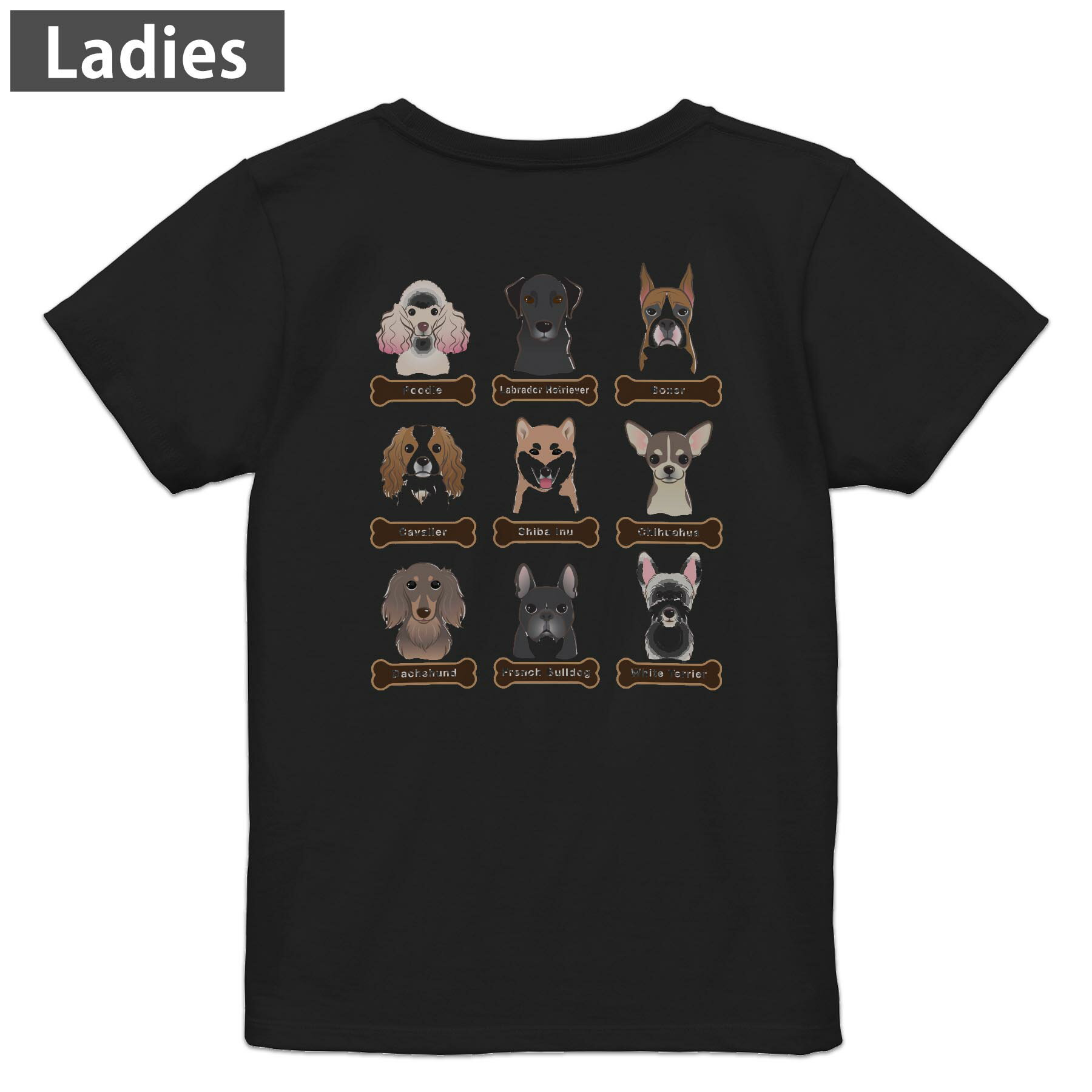Rakuten - Tシャツ レディース バックプリント 半袖 ブラック 黒 デザイン M L tシャツ ティーシャツ T shirt 009412 動物　犬　イラスト