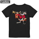 Tシャツ レディース バックプリント 半袖 ブラック 黒 デザイン M L tシャツ ティーシャツ T shirt 009434 キャラクター うさぎ 音楽