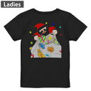 Tシャツ レディース バックプリント 半袖 ブラック 黒 デザイン M L tシャツ ティーシャツ T shirt 009440 クリスマス サンタ カラフル