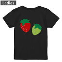 Tシャツ レディース バックプリント 半袖 ブラック 黒 デザイン M L tシャツ ティーシャツ T shirt 009548 いちご 赤 緑