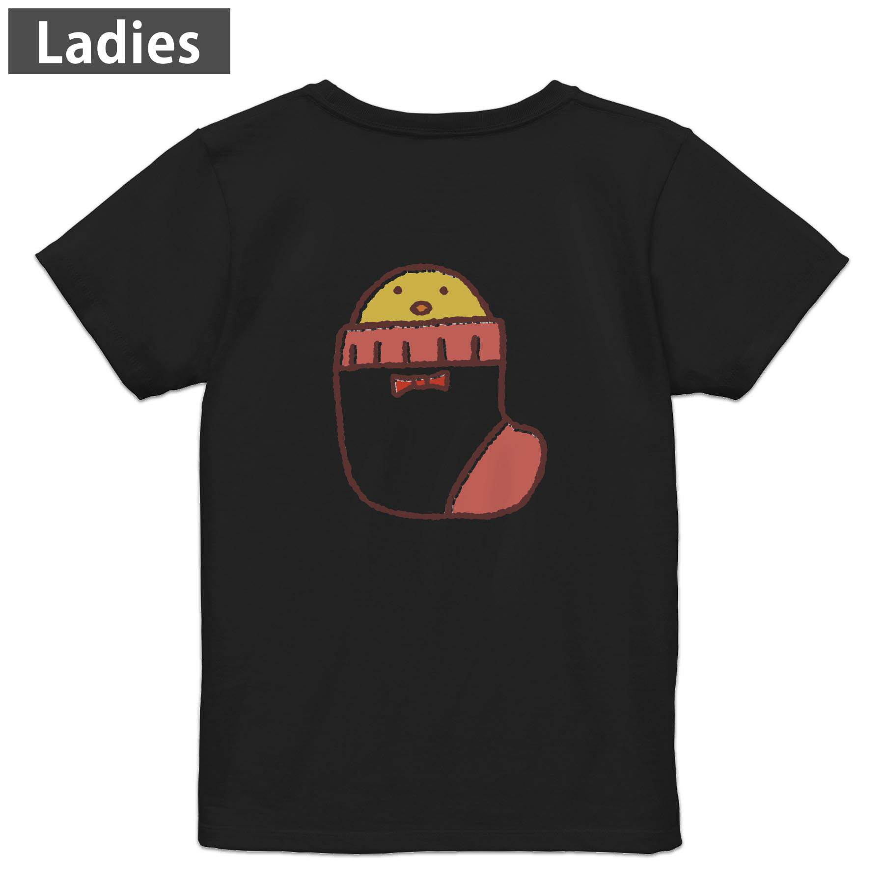 Character - Tシャツ レディース バックプリント 半袖 ブラック 黒 デザイン M L tシャツ ティーシャツ T shirt 009559 鳥　ひよこ　キャラクター