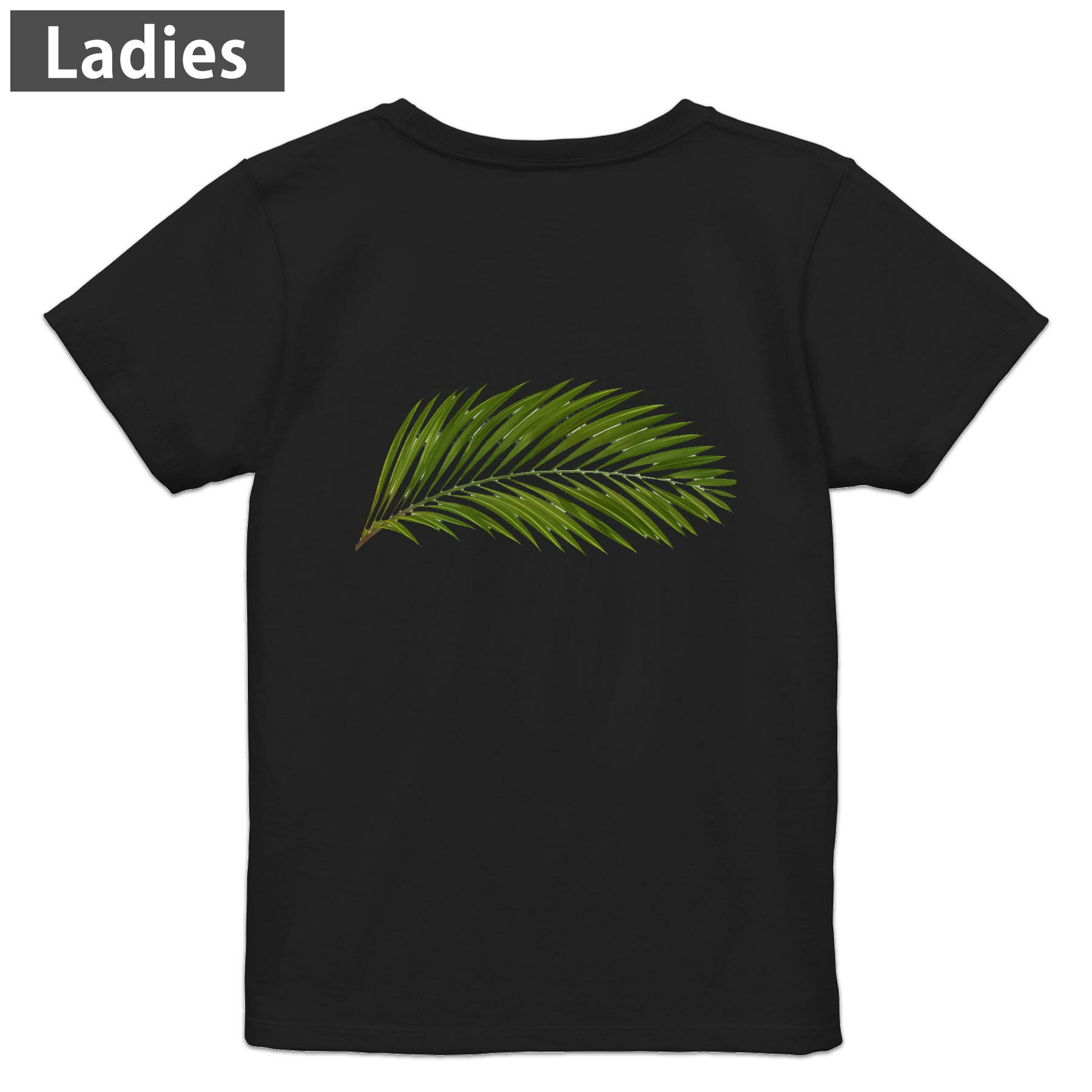 Three-Quarter - Tシャツ レディース バックプリント 半袖 ブラック 黒 デザイン M L tシャツ ティーシャツ T shirt 009572 植物　シンプル　緑