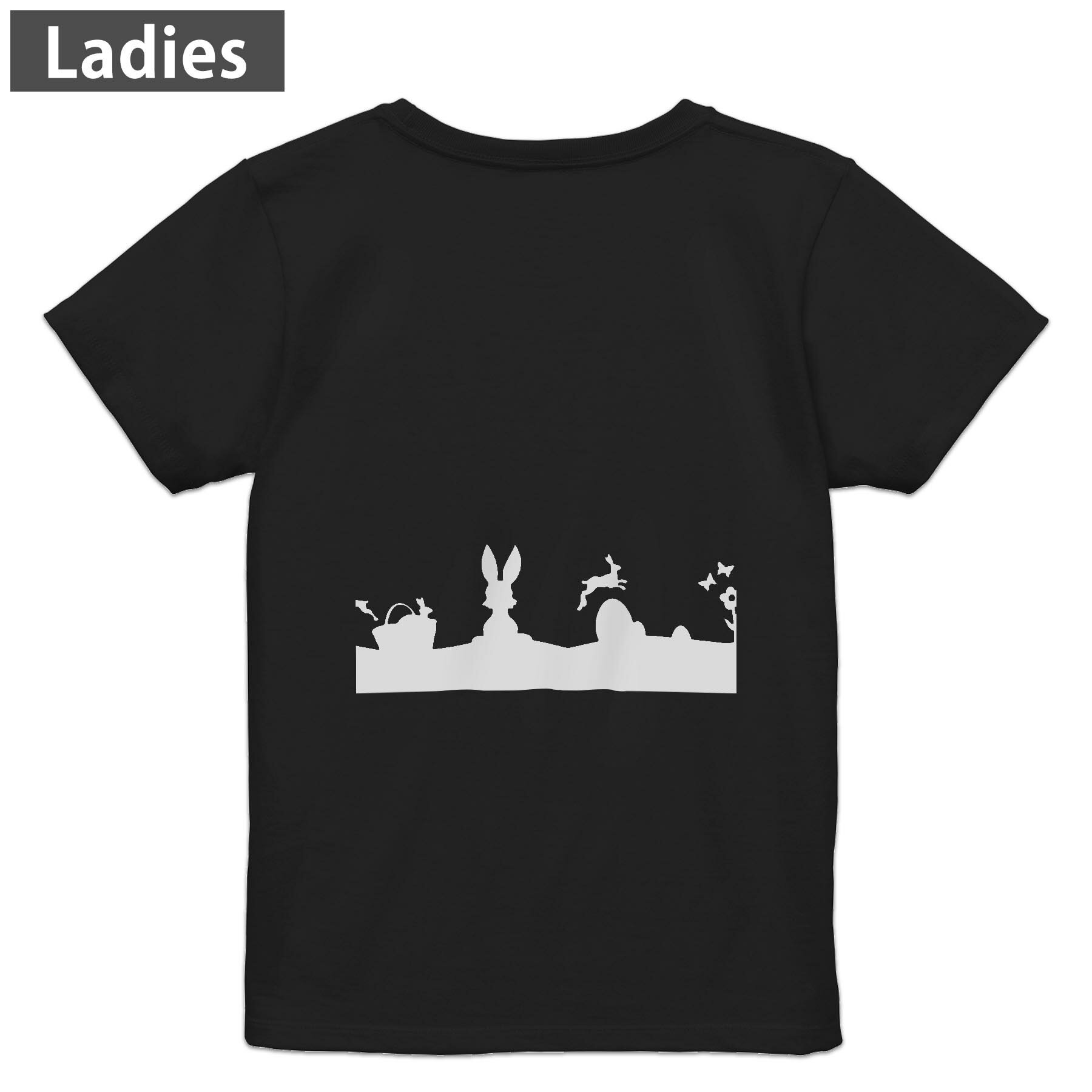 Tシャツ レディース バックプリント 半袖 ブラック 黒 デザイン M L tシャツ ティーシャツ T shirt 009579 動物　うさぎ　鳥(4.0)