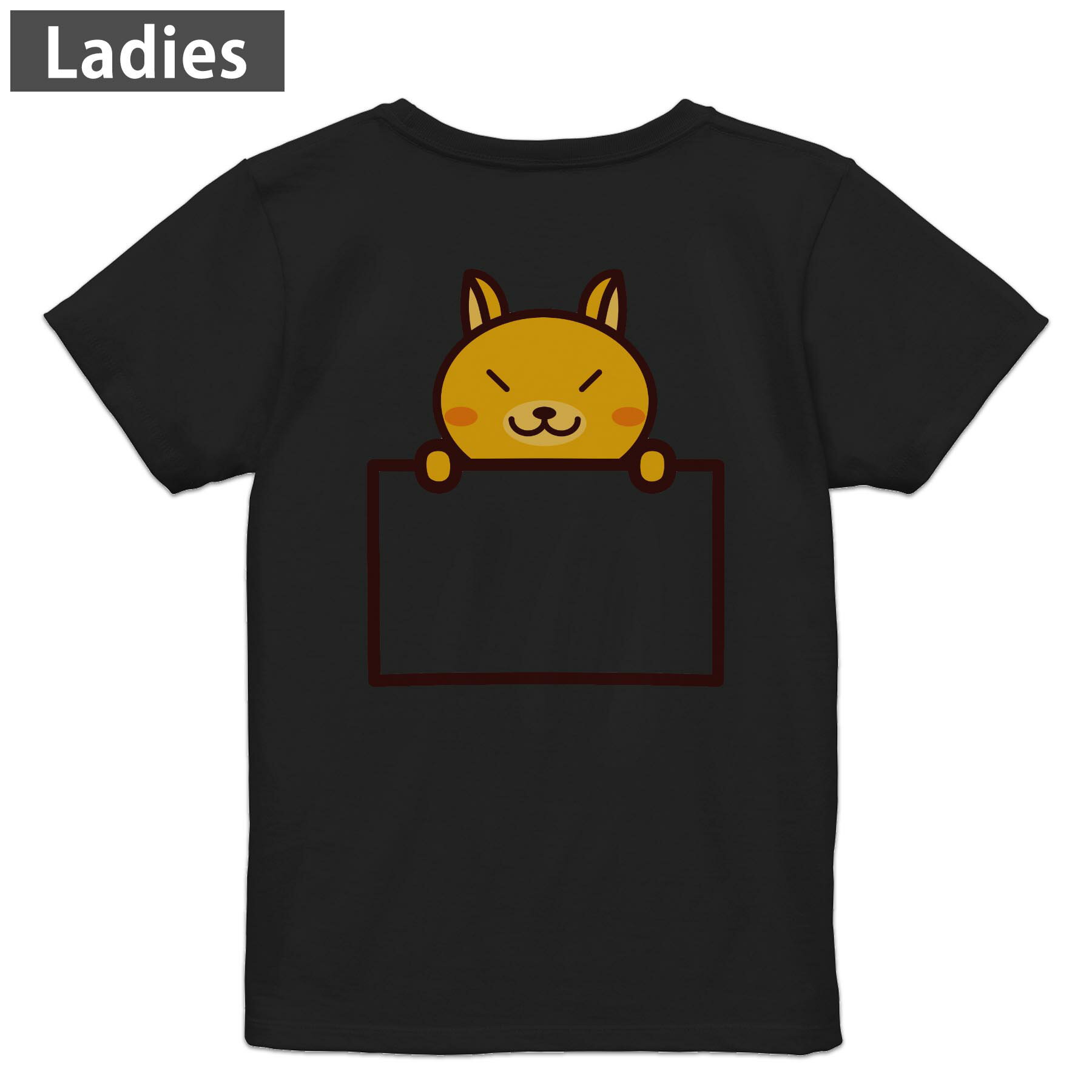 Print - Tシャツ レディース バックプリント 半袖 ブラック 黒 デザイン M L tシャツ ティーシャツ T shirt 009827 動物　きつね　イラスト