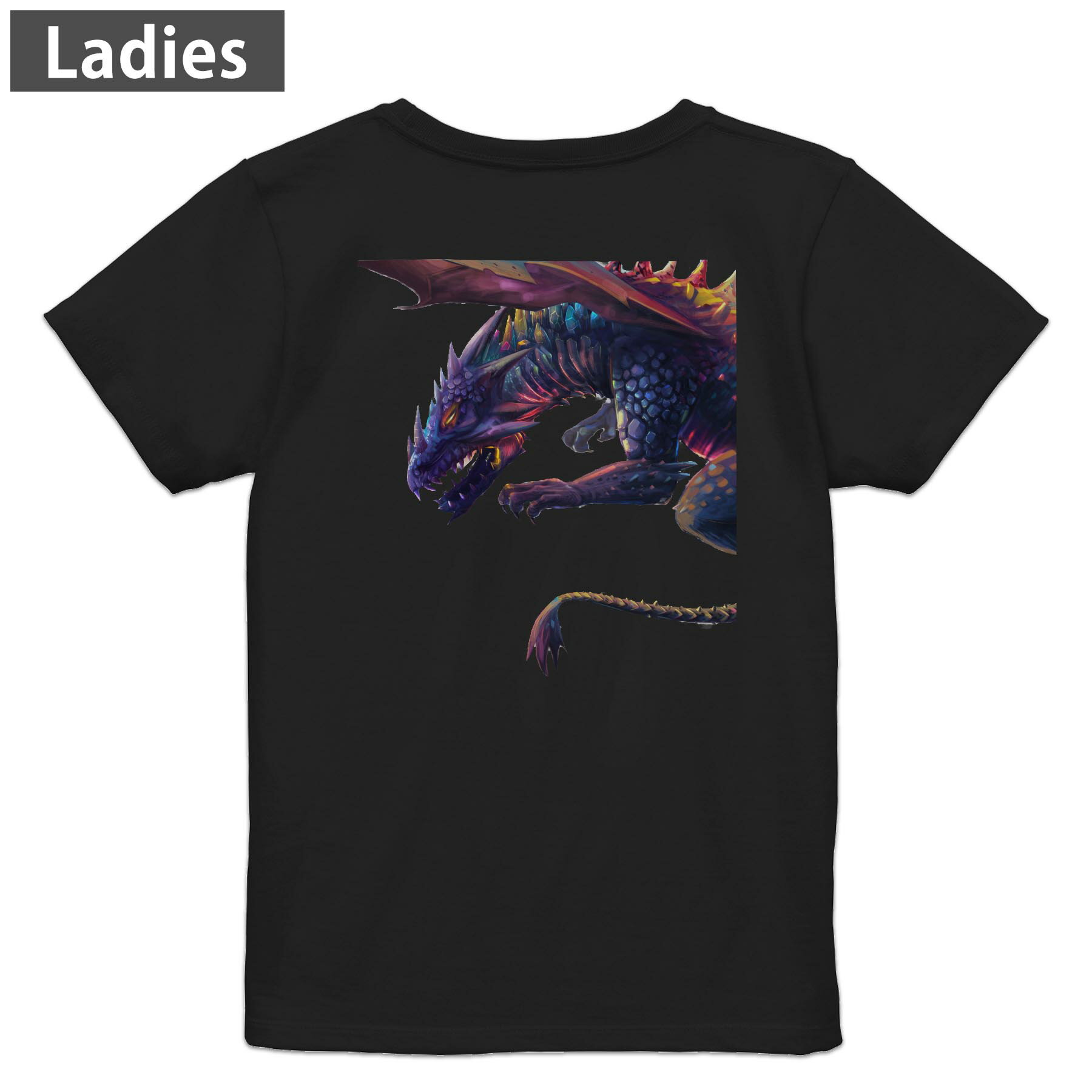 Tシャツ レディース バックプリント 半袖 ブラック 黒 デザイン M L tシャツ ティーシャツ T shirt 009923 恐竜 シンプル