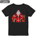 Tシャツ レディース バックプリント 半袖 ブラック 黒 デザイン M L tシャツ ティーシャツ T shirt 009980 クリスマス サンタ 写真