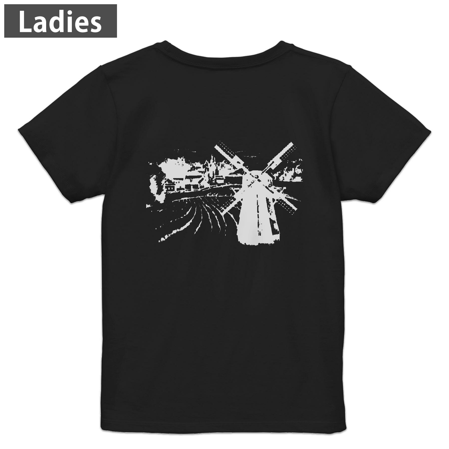 Tシャツ レディース バックプリント 半袖 ブラック 黒 デザイン M L tシャツ ティーシャツ T shirt 010006 風景 景色 モノクロ