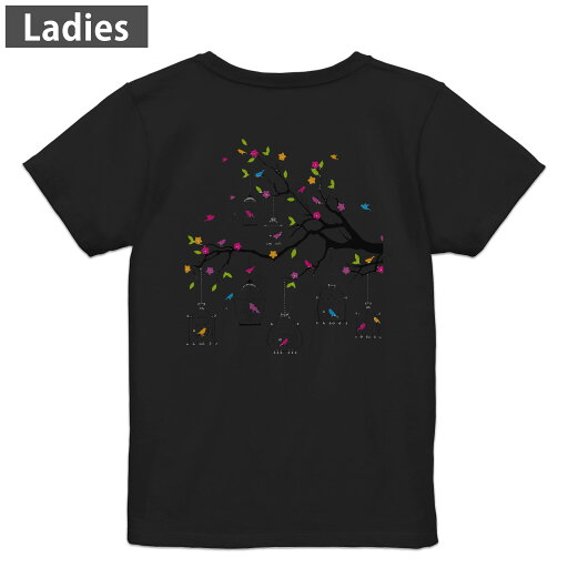 Tシャツ レディース バックプリント 半袖 ブラック 黒 デザイン M L tシャツ ティーシャツ T shirt 010011 鳥 カラフル Tシャツ レディース バックプリント 半袖 ブラック 黒 デザイン M L tシャツ ティーシャツ T shirt 010011 鳥 カラフル