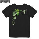 Tシャツ レディース バックプリント 半袖 ブラック 黒 デザイン M L tシャツ ティーシャツ T shirt 010077 植物 ぶどう 緑