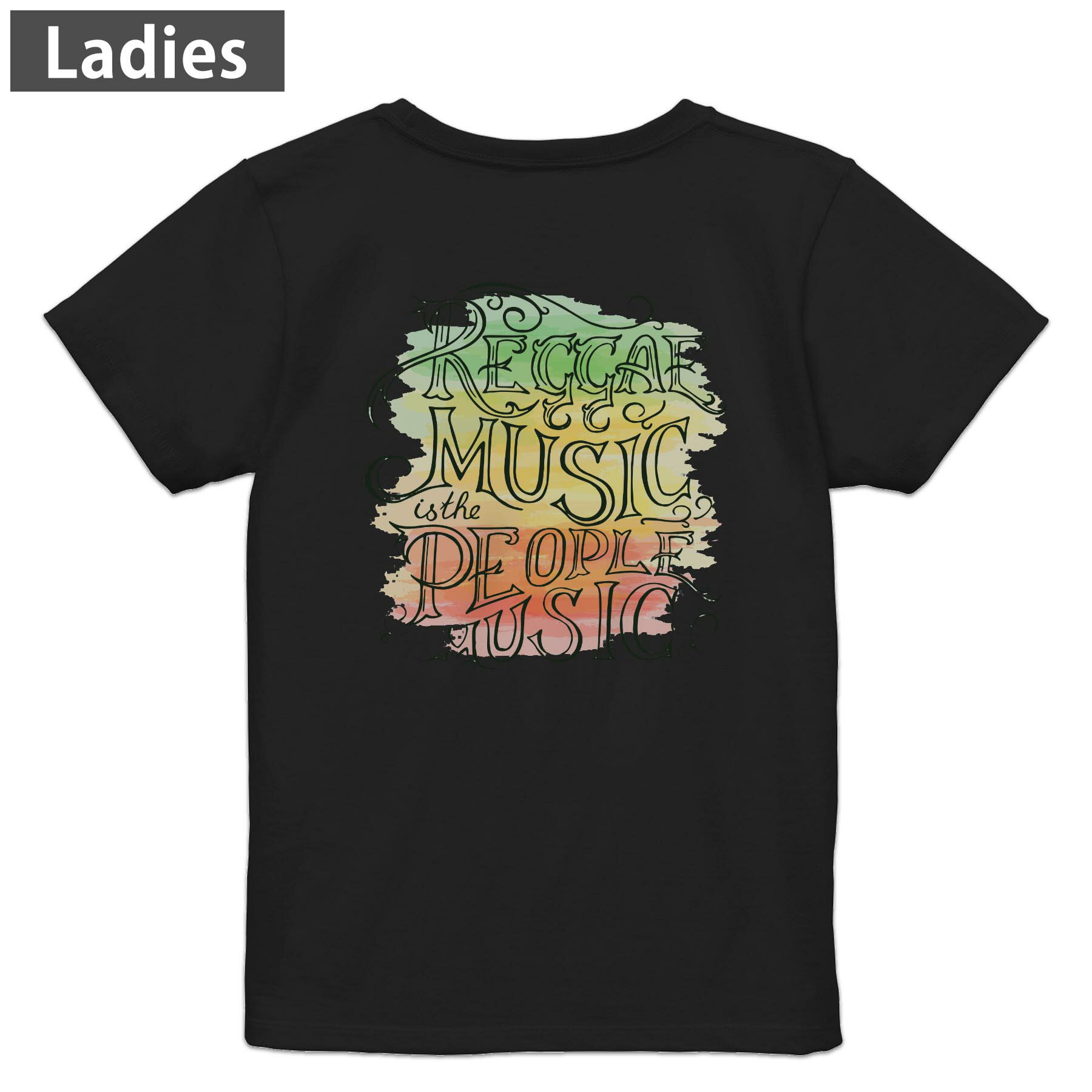 Tシャツ レディース バックプリント 半袖 ブラック 黒 デザイン M L tシャツ ティーシャツ T shirt 010898 レゲエ　音楽　英語
