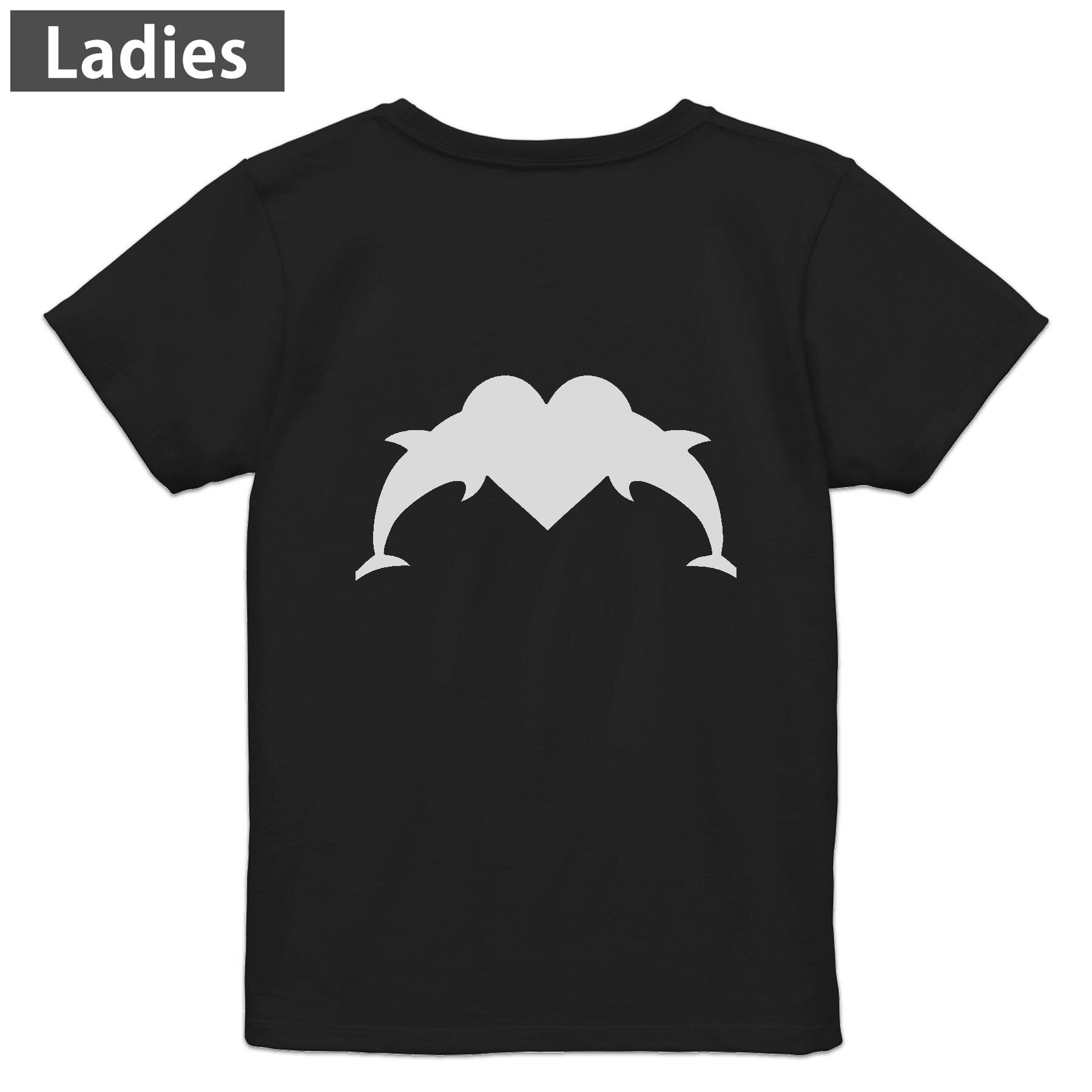 Tシャツ レディース バックプリント 半袖 ブラック 黒 デザイン M L tシャツ ティーシャツ T shirt 011291 イルカ ハート 動物