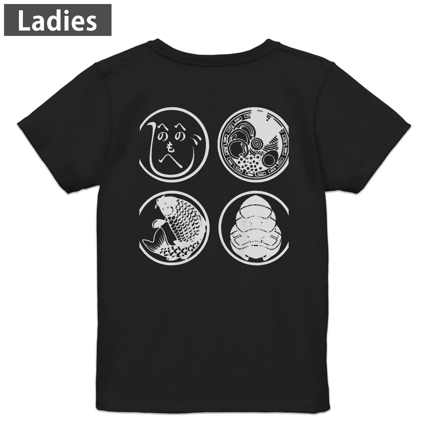 Tシャツ レディース バックプリント 半袖 ブラック 黒 デザイン M L tシャツ ティーシャツ T shirt 011487 和風　和柄　紋章