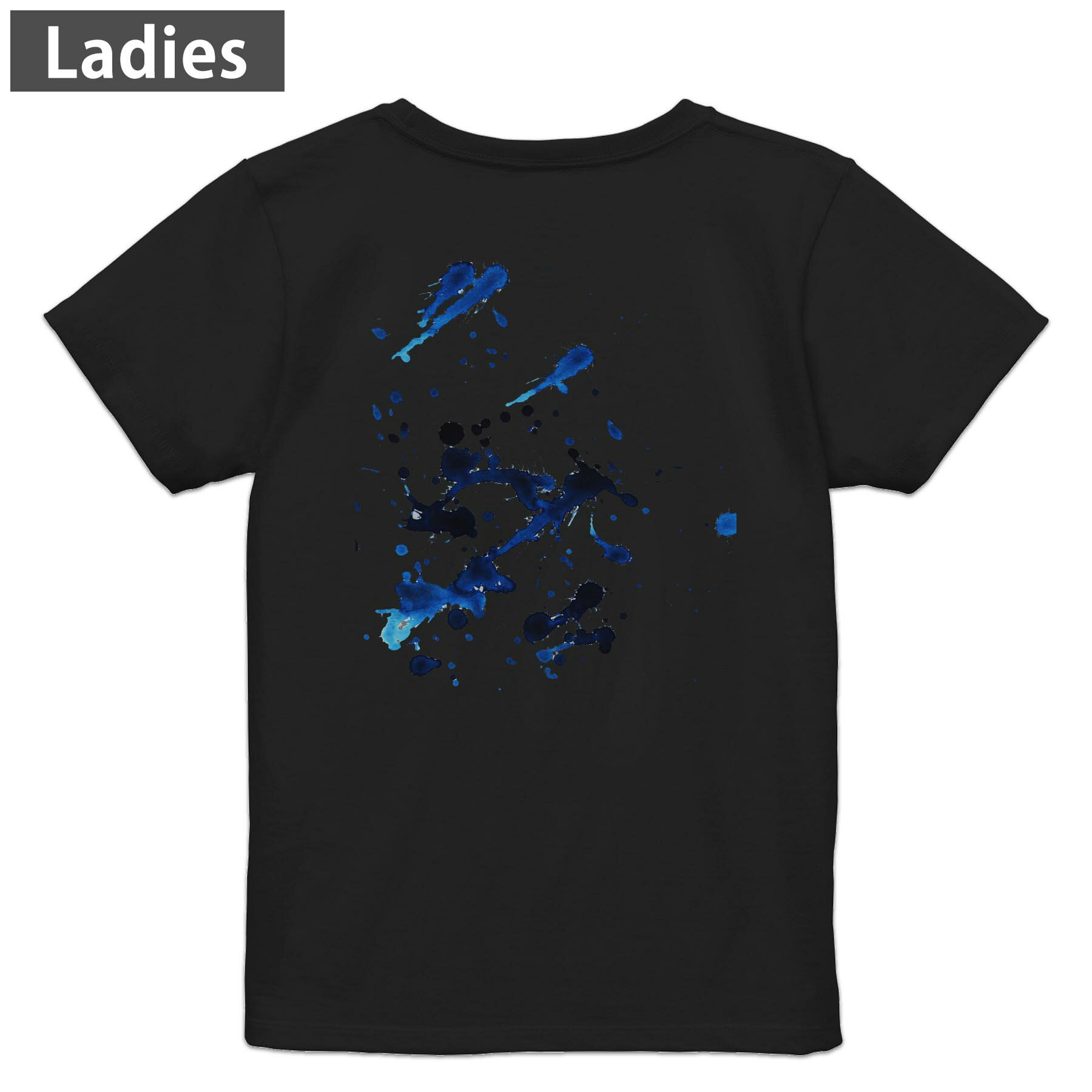 Other - Tシャツ レディース バックプリント 半袖 ブラック 黒 デザイン M L tシャツ ティーシャツ T shirt 012282 ペイント　青　白