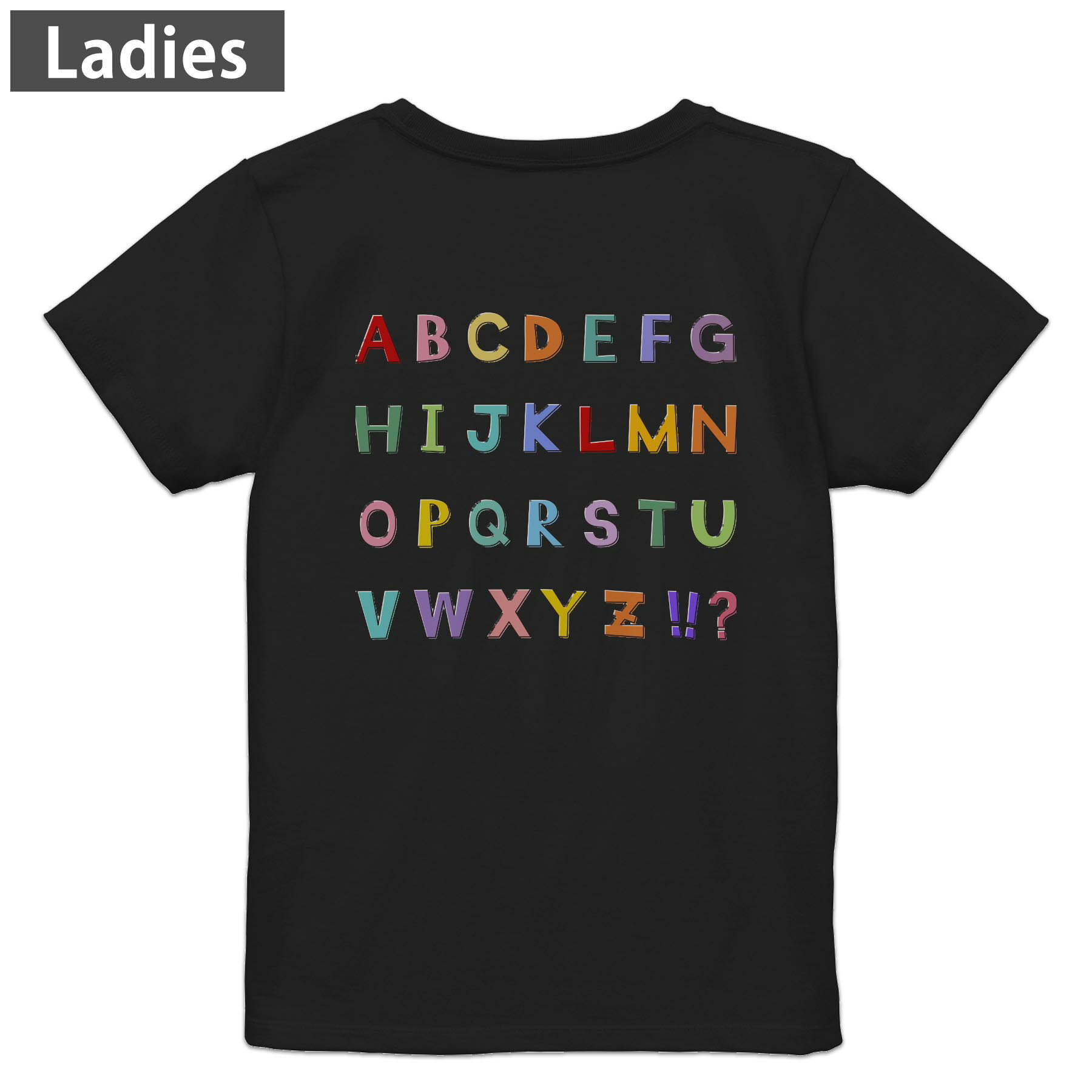 Tシャツ レディース バックプリント 半袖 ブラック 黒 デザイン M L tシャツ ティーシャツ T shirt 013168 アルファベット　英語