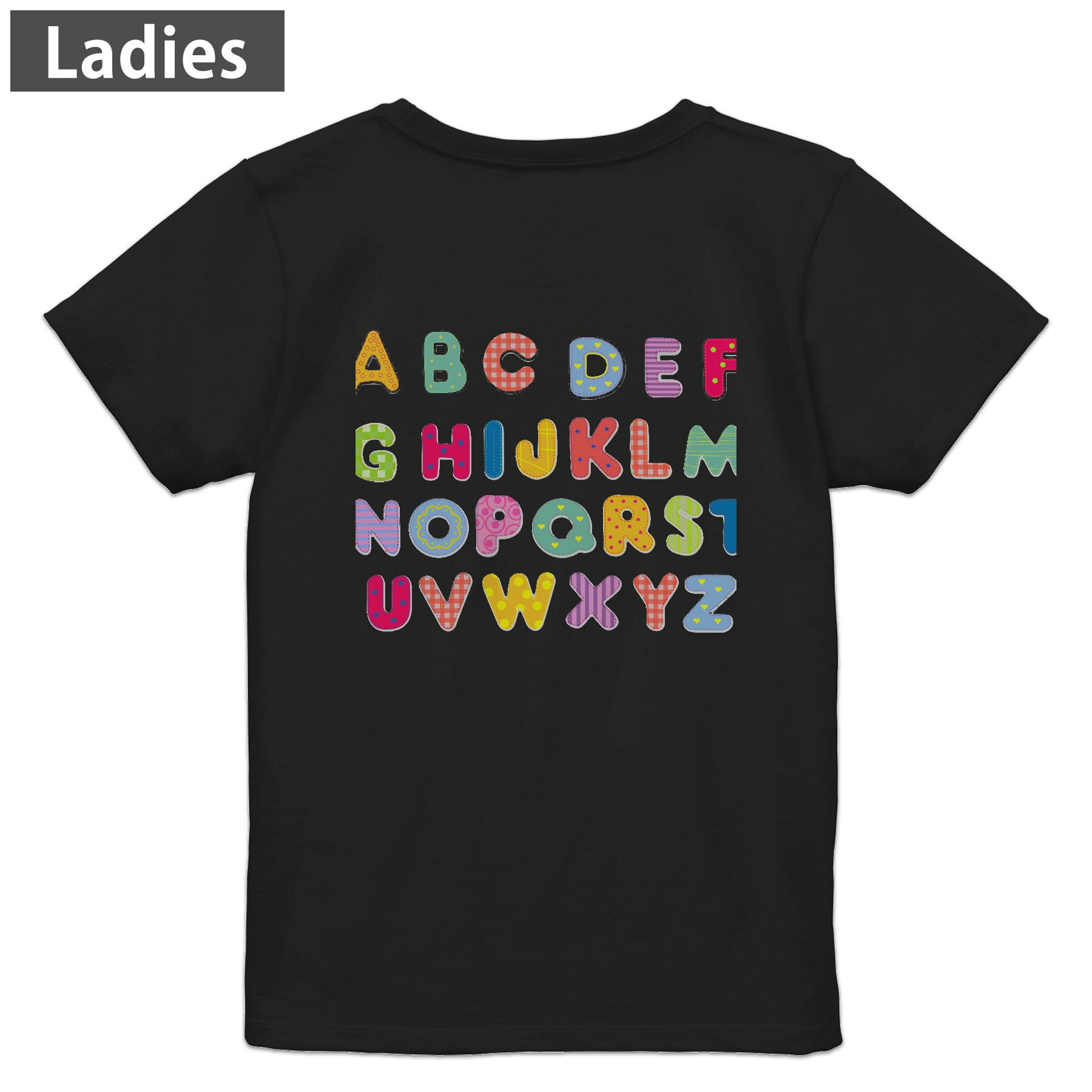Print - Tシャツ レディース バックプリント 半袖 ブラック 黒 デザイン M L tシャツ ティーシャツ T shirt 013169 アルファベット　英語
