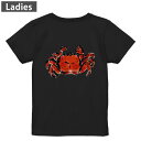 Tシャツ レディース バックプリント 半袖 ブラック 黒 デザイン M L tシャツ ティーシャツ T shirt 013264 かに 海 絵