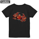 Tシャツ レディース バックプリント 半袖 ブラック 黒 デザイン M L tシャツ ティーシャツ T shirt 013292 食べ物 絵 かに