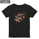 Tシャツ レディース バックプリント 半袖 ブラック 黒 デザイン M L tシャツ ティーシャツ T shirt 013297 食べ物 絵 かに