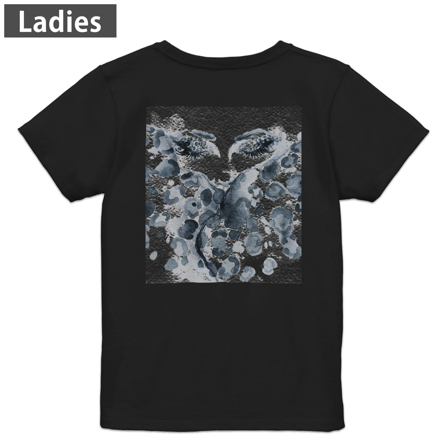 Tシャツ レディース バックプリント 半袖 ブラック 黒 デザイン M L tシャツ ティーシャツ T shirt 013346 ヒョウ柄　女性　モノトーン