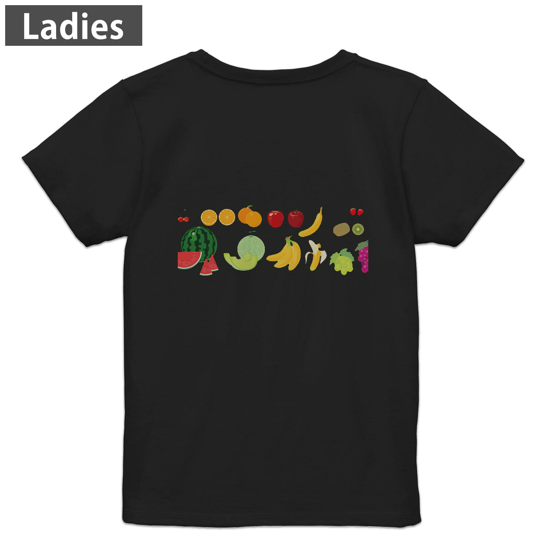 Sport - Tシャツ レディース バックプリント 半袖 ブラック 黒 デザイン M L tシャツ ティーシャツ T shirt 013437 果物　バナナ　メロン
