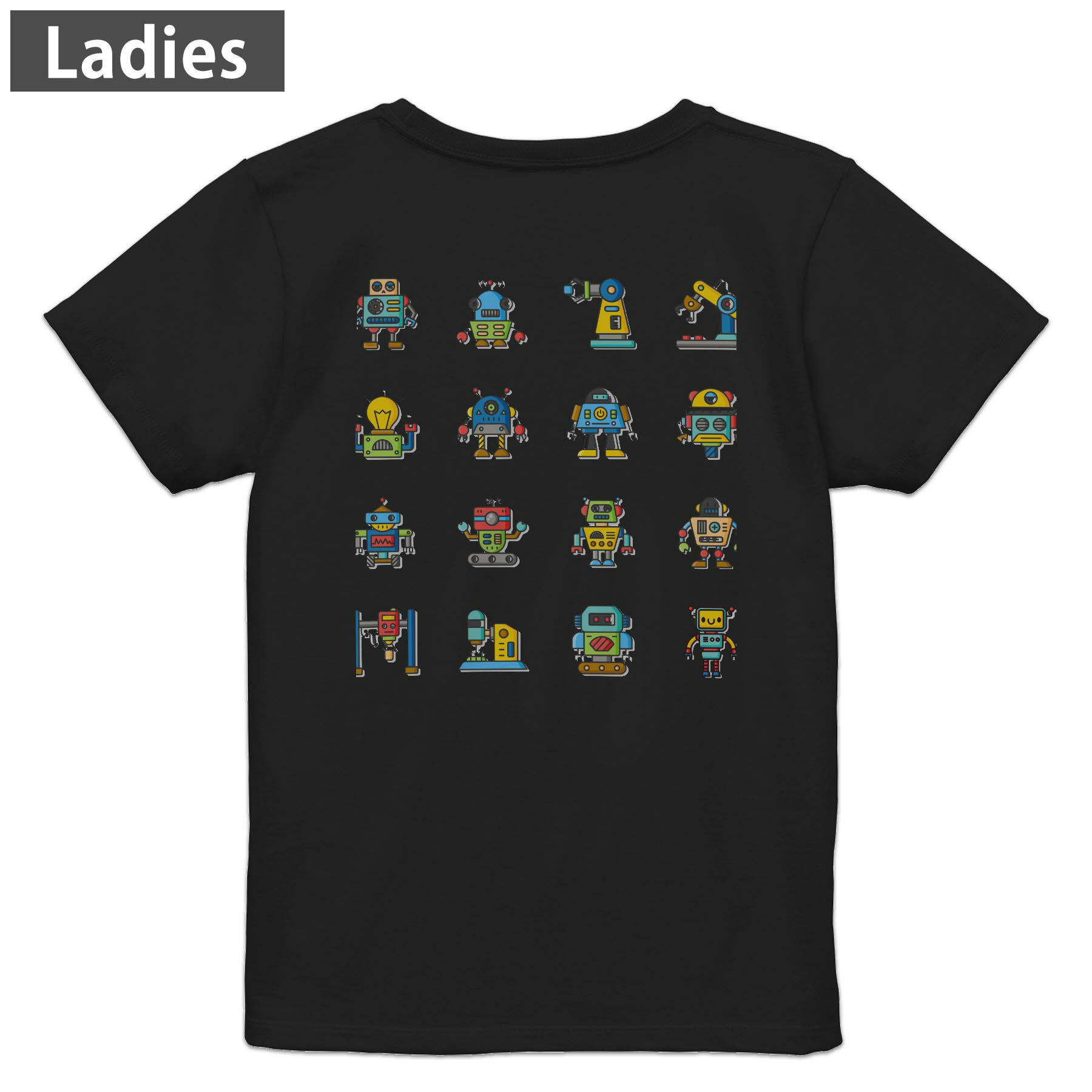 Tシャツ レディース バックプリント 半袖 ブラック 黒 デザイン M L tシャツ ティーシャツ T shirt 013488 ロボット 機械