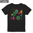 Tシャツ レディース バックプリント 半袖 ブラック 黒 デザイン M L tシャツ ティーシャツ T shirt 013763 クリスマス カラフル ツリー