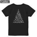 Tシャツ レディース バックプリント 半袖 ブラック 黒 デザイン M L tシャツ ティーシャツ T shirt 013770 クリスマス ツリー モノクロ