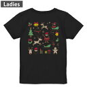Tシャツ レディース バックプリント 半袖 ブラック 黒 デザイン M L tシャツ ティーシャツ T shirt 013795 クリスマス サンタ トナカイ