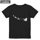 Tシャツ レディース バックプリント 半袖 ブラック 黒 デザイン M L tシャツ ティーシャツ T shirt 013832 クリスマス サンタ シルエット