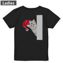 Tシャツ レディース バックプリント 半袖 ブラック 黒 デザイン M L tシャツ ティーシャツ T shirt 013836 クリスマス 猫 動物(4)