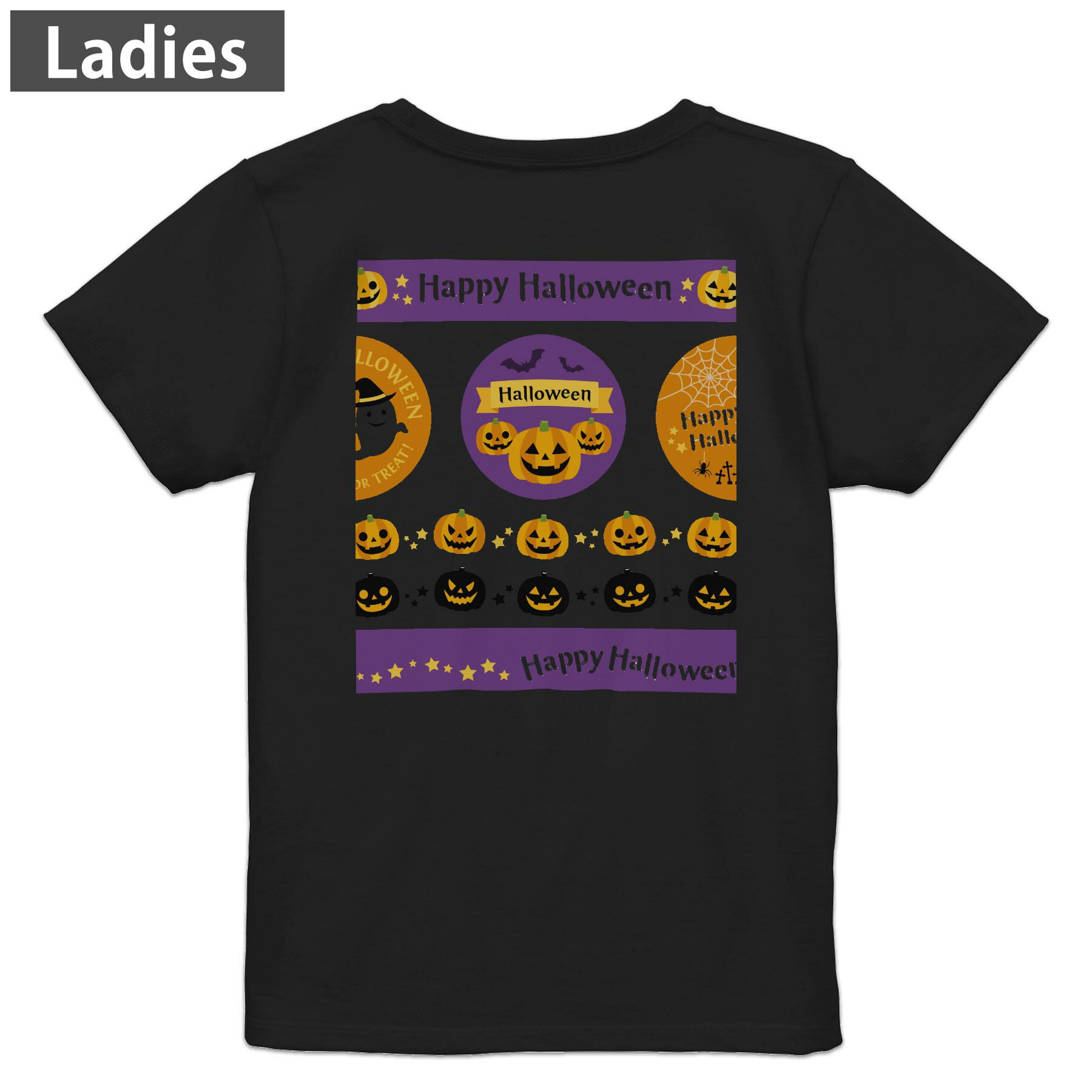 Other - Tシャツ レディース バックプリント 半袖 ブラック 黒 デザイン M L tシャツ ティーシャツ T shirt 013844 ハロウィン　かぼちゃ　おばけ
