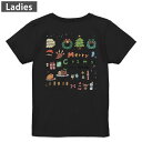 Tシャツ レディース バックプリント 半袖 ブラック 黒 デザイン M L tシャツ ティーシャツ T shirt 013927 クリスマス サンタ トナカイ