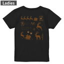 Tシャツ レディース バックプリント 半袖 ブラック 黒 デザイン M L tシャツ ティーシャツ T shirt 013955 クリスマス サンタ トナカイ