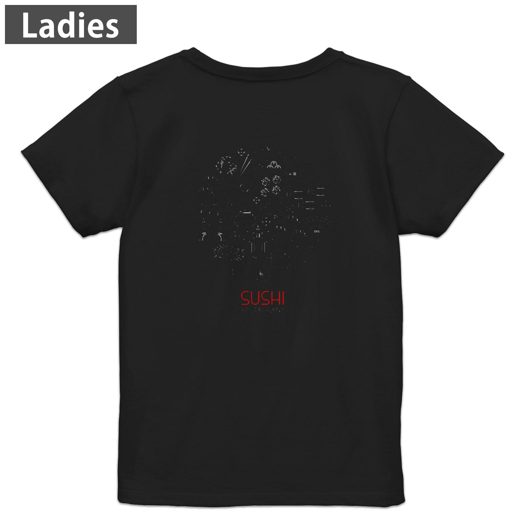 Other - Tシャツ レディース バックプリント 半袖 ブラック 黒 デザイン M L tシャツ ティーシャツ T shirt 014137 お寿司　和風