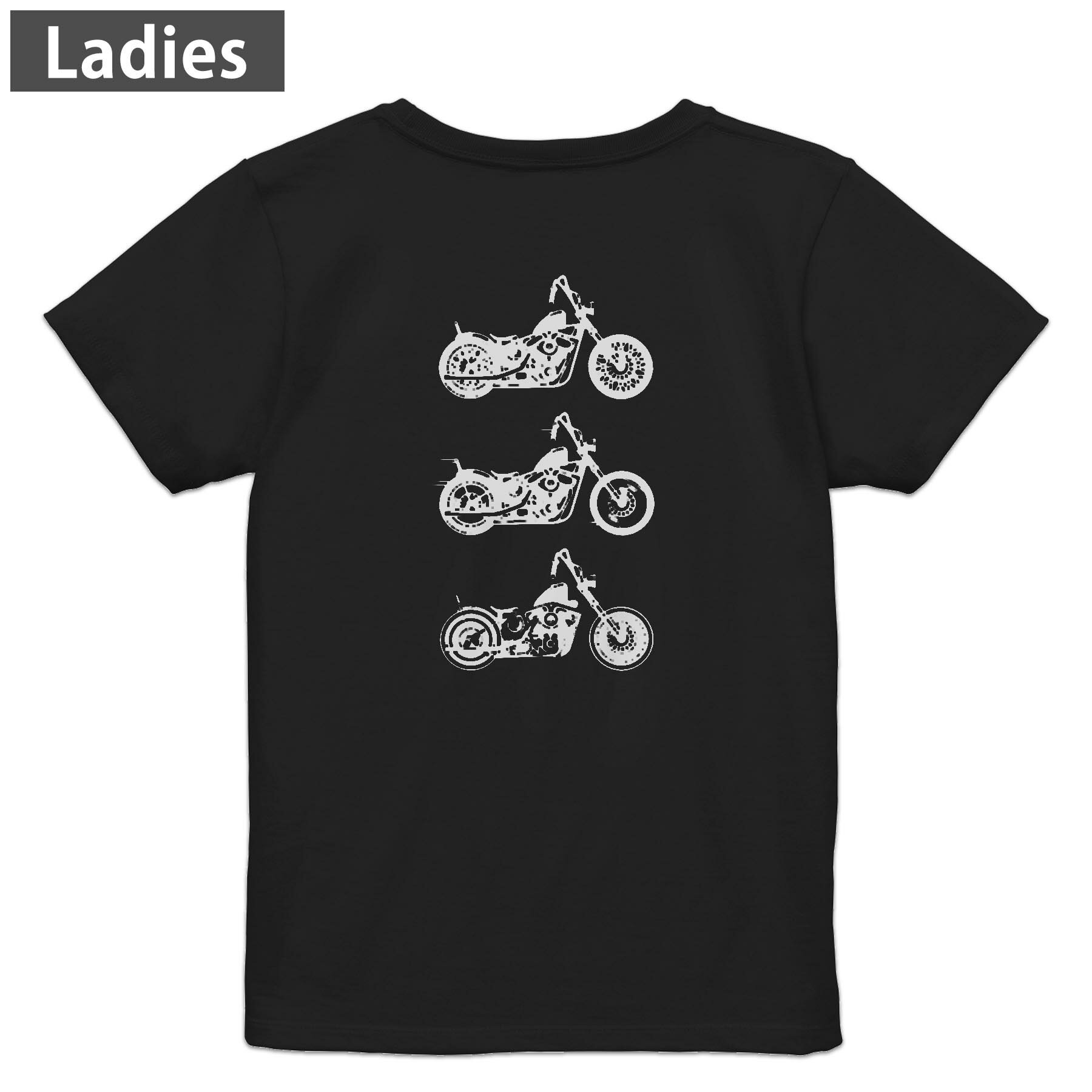Tシャツ レディース バックプリント 半袖 ブラック 黒 デザイン M L tシャツ ティーシャツ T shirt 014146 バイク　乗り物(4.0)