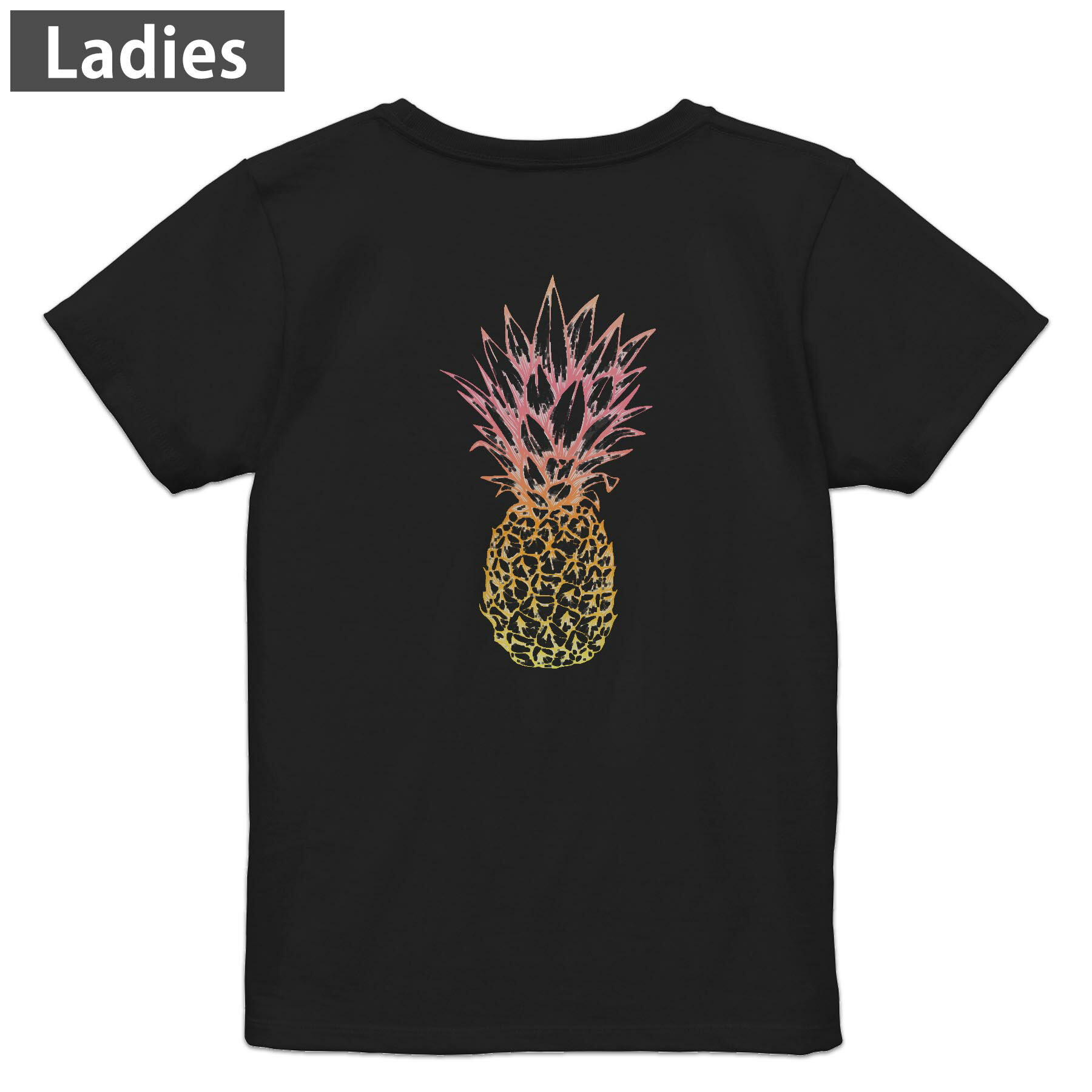 Other - Tシャツ レディース バックプリント 半袖 ブラック 黒 デザイン M L tシャツ ティーシャツ T shirt 014260 パイナップル　夏　トロピカル