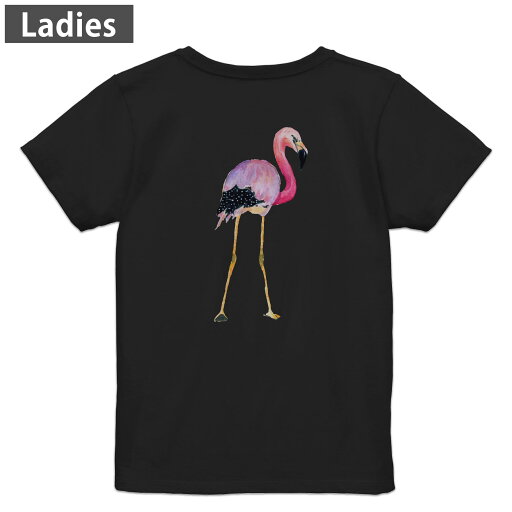 Tシャツ レディース バックプリント 半袖 ブラック 黒 デザイン M L tシャツ ティーシャツ T shirt 014352 フラミンゴ 鳥 ピンク Tシャツ レディース バックプリント 半袖 ブラック 黒 デザイン M L tシャツ ティーシャツ T shirt 014352 フラミンゴ 鳥 ピンク