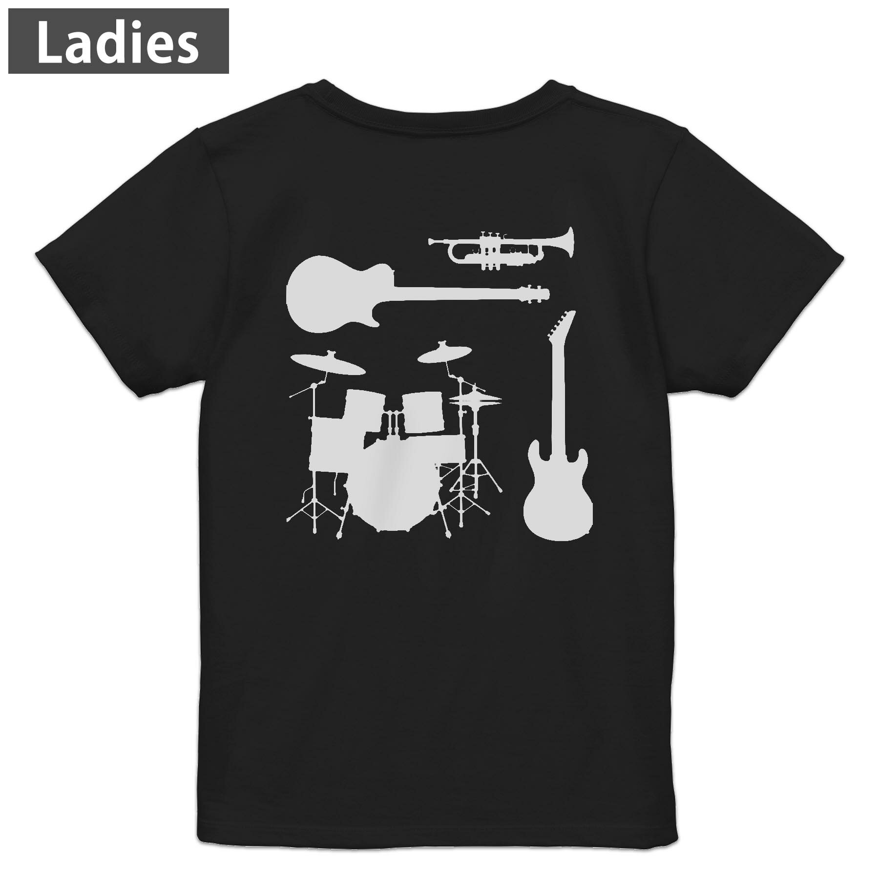 Print - Tシャツ レディース バックプリント 半袖 ブラック 黒 デザイン M L tシャツ ティーシャツ T shirt 014570 楽器　音楽　バンド
