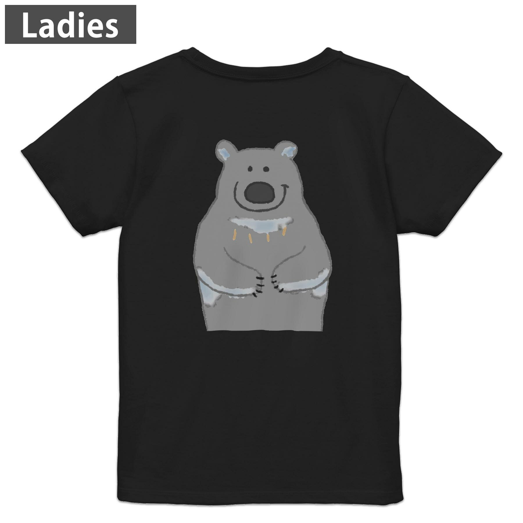 Original - Tシャツ レディース バックプリント 半袖 ブラック 黒 デザイン M L tシャツ ティーシャツ T shirt 014622 クマ　動物　アニマル